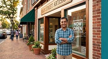 Smiling business owner closing a new sales lead