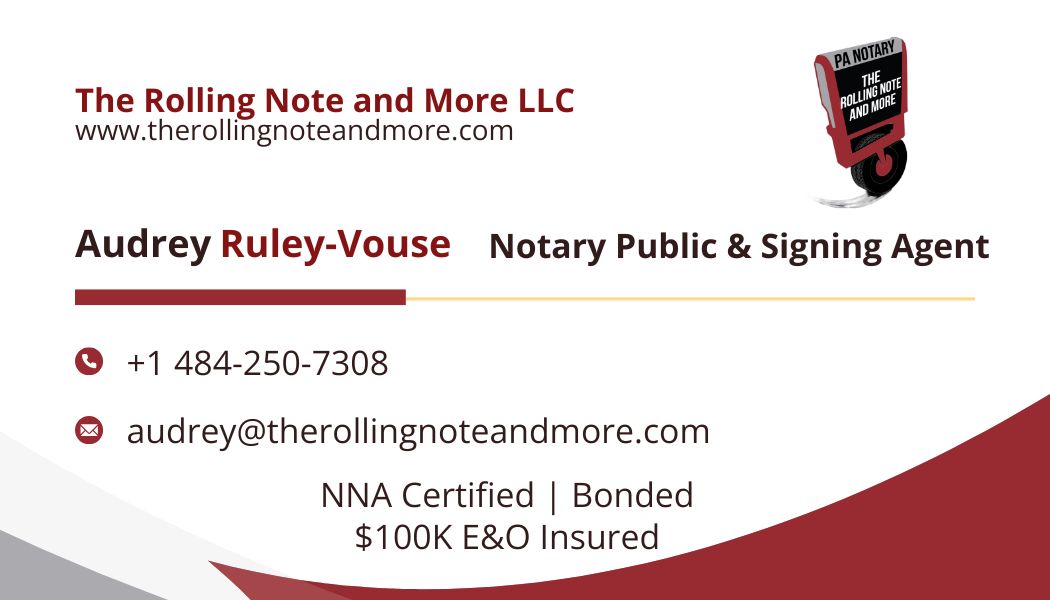 The Rolling Note business card side one