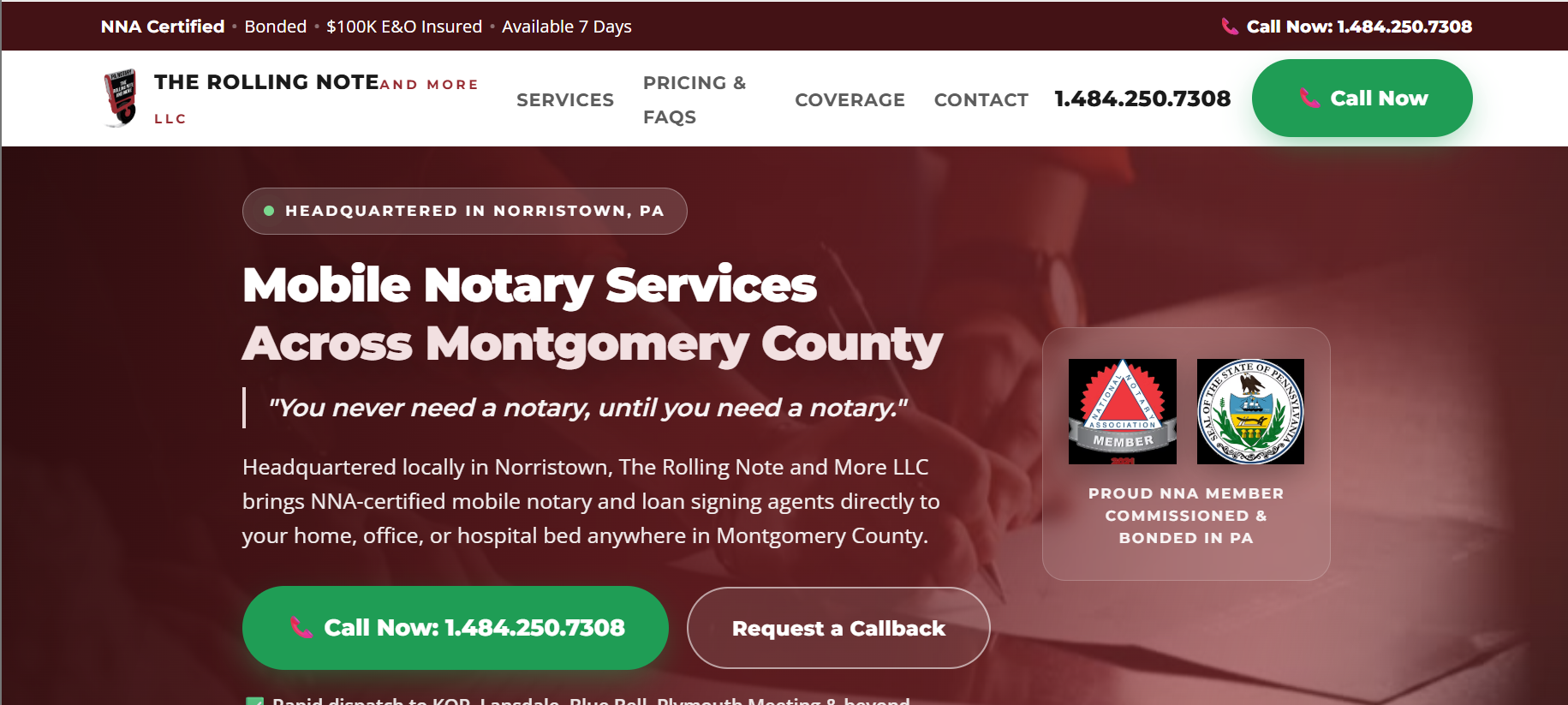 The Rolling Note Montgomery County landing page redesign