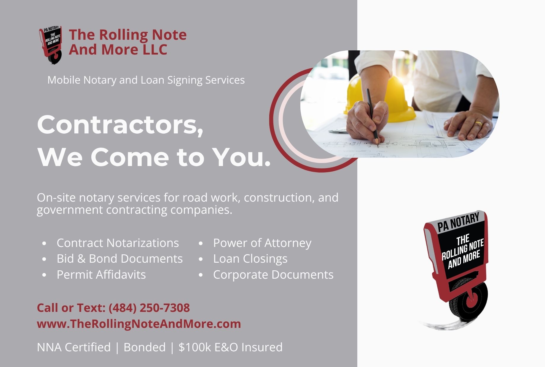 The Rolling Note postcard side one